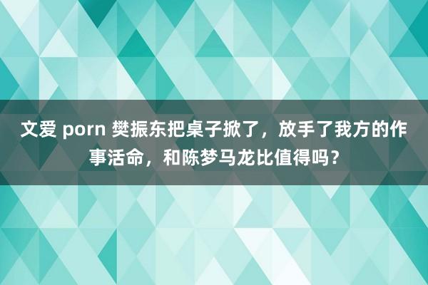 文爱 porn 樊振东把桌子掀了，放手了我方的作事活命，和陈梦马龙比值得吗？