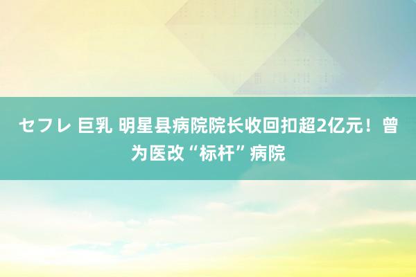 セフレ 巨乳 明星县病院院长收回扣超2亿元！曾为医改“标杆”病院